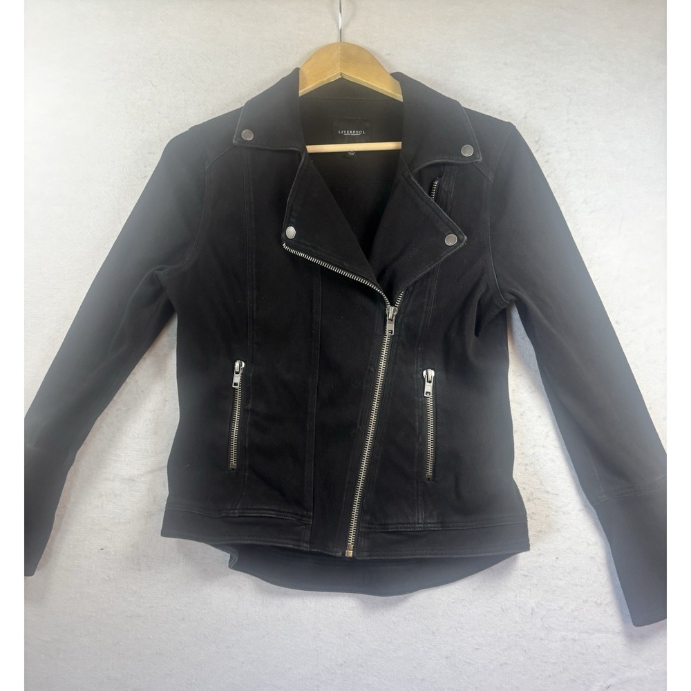 Liverpool Jeans Women's Small Black Asymmetrical Moto Jacket Denim Biker